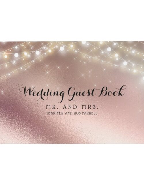 Rose Gold Glitter Lights Wedding Guest Book