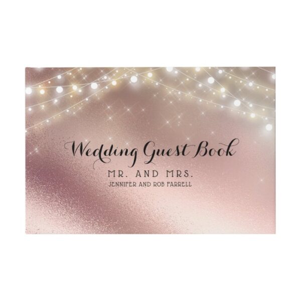 Rose Gold Glitter Lights Wedding Guest Book
