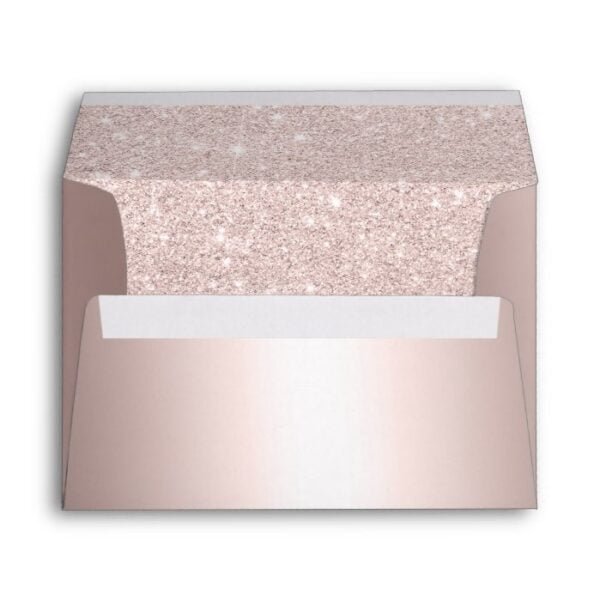 Rose gold glitter ombre metallic wedding address envelope