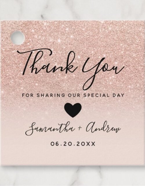 Rose gold glitter pink ombre thank you wedding favor tags
