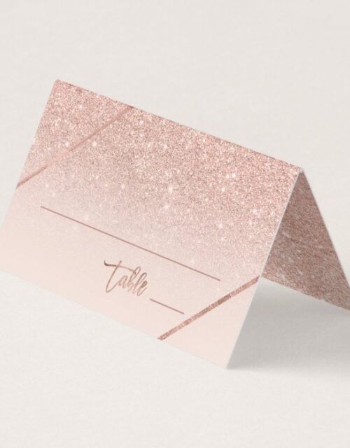 Rose gold glitter typography blush pink wedding place card