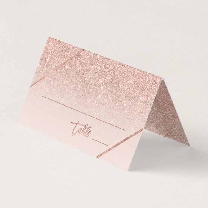 Rose gold glitter typography blush pink wedding place card