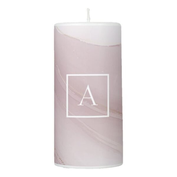 Rose Gold Marble Monogram Pillar Candle