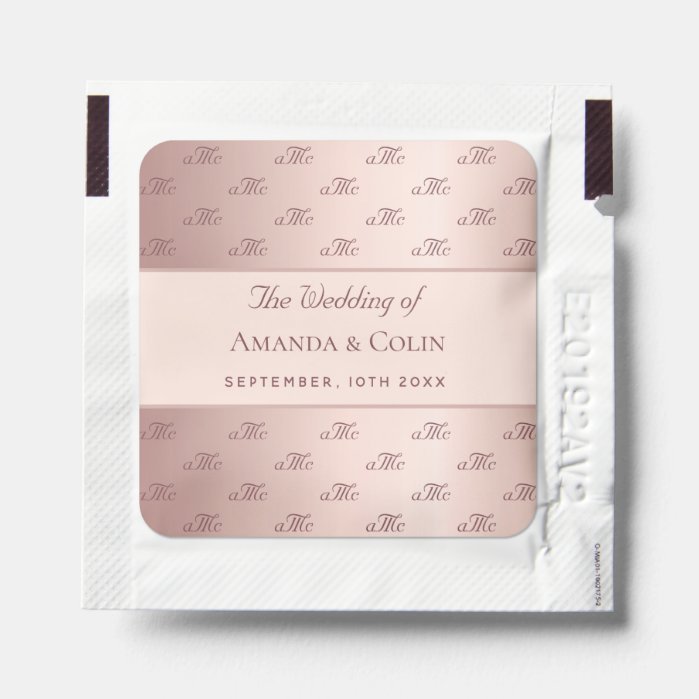 Rose gold monogram couple initials wedding hand sanitizer packet