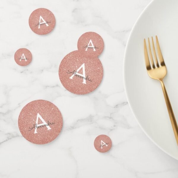 Rose Gold Pink Glitter Sparkle Monogram Confetti