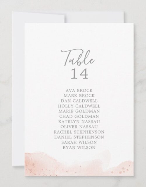 Rose Gold Watercolor Table Number Seating Chart