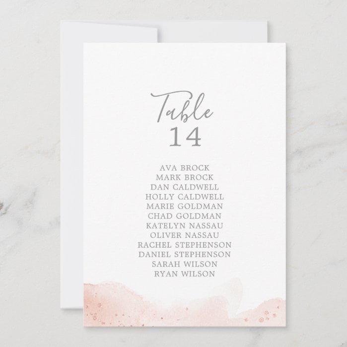 Rose Gold Watercolor Table Number Seating Chart