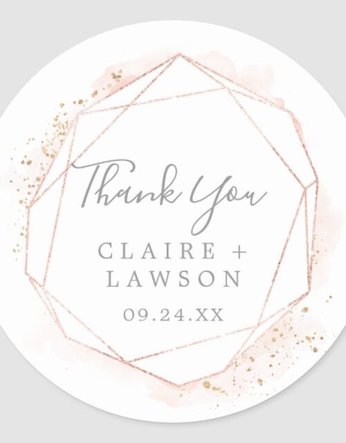 Rose Gold Watercolor Thank You Favor Sticker