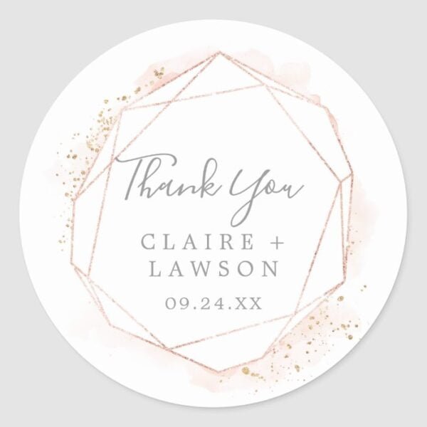 Rose Gold Watercolor Thank You Favor Sticker