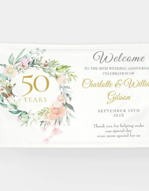 Roses Floral Garland 50th Anniversary Welcome Banner