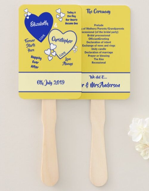 Royal blue and yellow Wedding Hand Fan