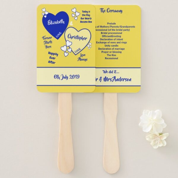 Royal blue and yellow Wedding Hand Fan