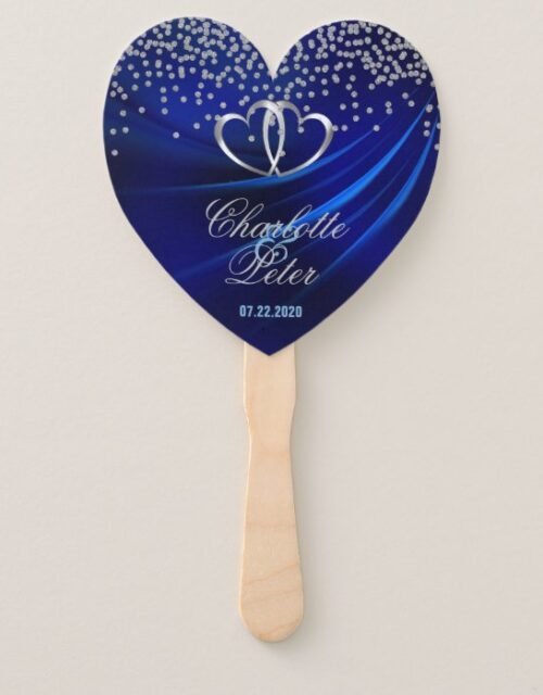 Royal Blue Diamonds/Hearts Wedding Hand Fan