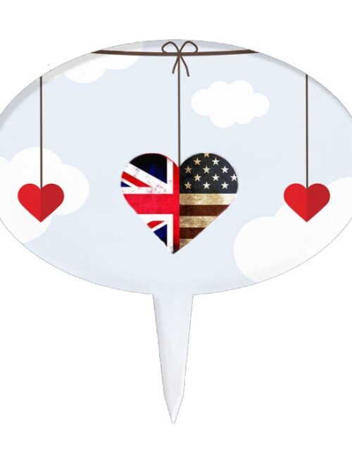 Royal Wedding British and American flag hearts Cake Topper