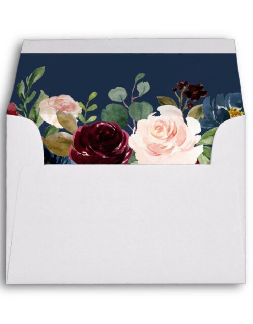 RSVP - Rustic Burgundy Blush Blue Floral Address Envelope