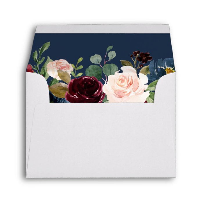 RSVP - Rustic Burgundy Blush Blue Floral Address Envelope