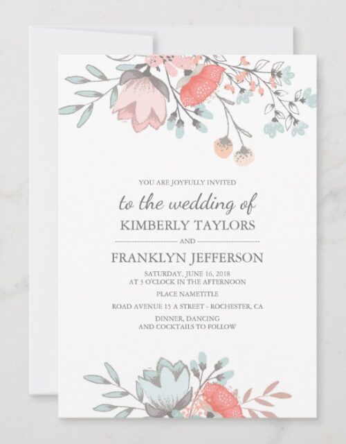 Rustic and Vintage Floral Bouquet Wedding Invitation