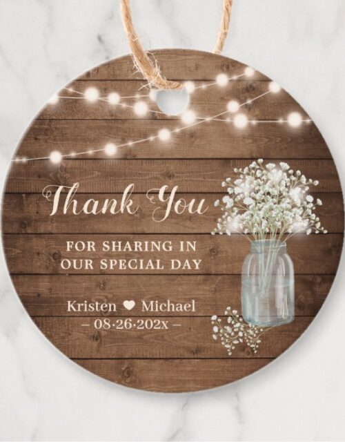 Rustic Baby's Breath String Lights Thank You Favor Tags