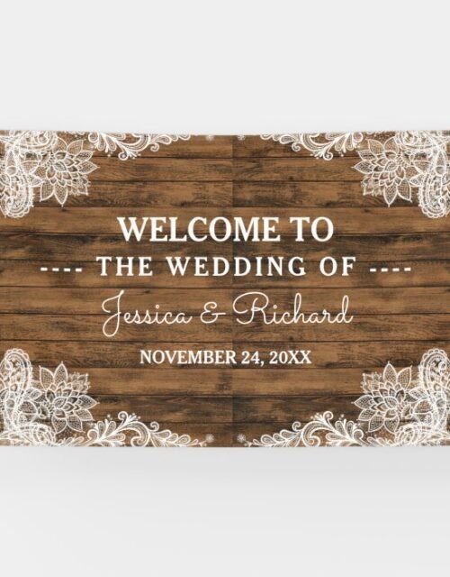 Rustic Barn Wood and Lace Wedding Banner