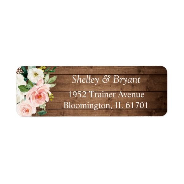 Rustic Barn Wood Blush White Floral Return Address Label