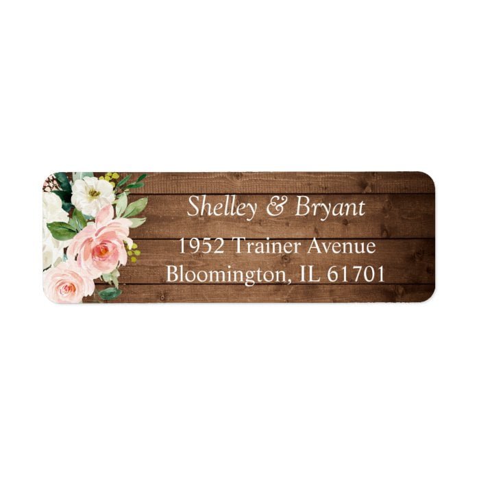 Rustic Barn Wood Blush White Floral Return Address Label