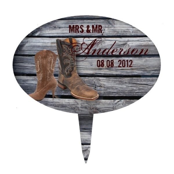 Rustic Barn Wood Western Cowboy wedding Cake Topper