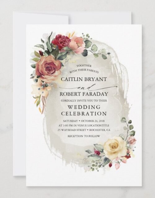 Rustic Bloom Floral Fall Wedding Invitation