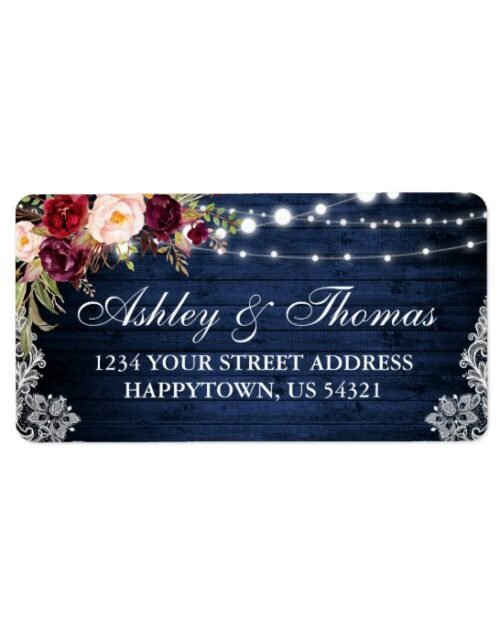 Rustic Blue Wood Lights Lace Floral Address Label