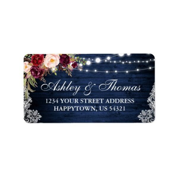 Rustic Blue Wood Lights Lace Floral Address Label