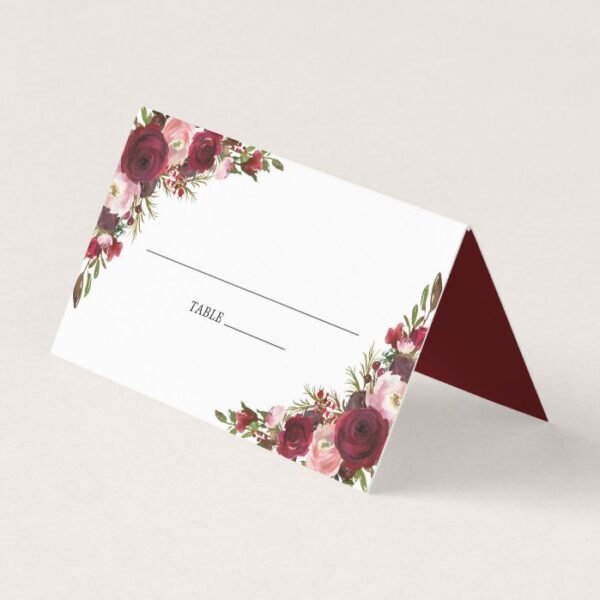 Rustic Blush Burgundy Flowers Wedding Place Card