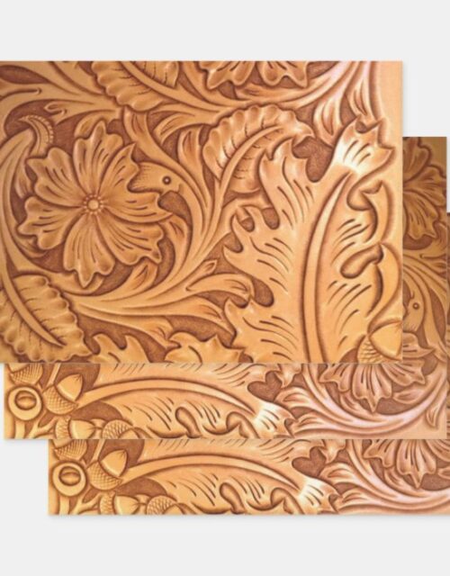 Rustic brown cowboy fashion western leather wrapping paper sheets
