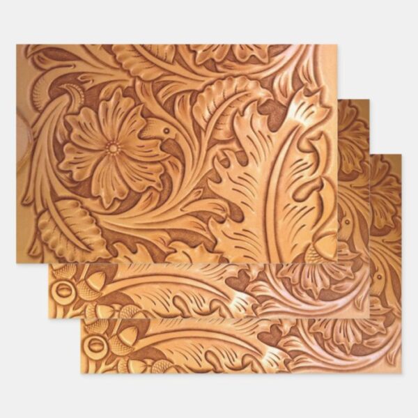 Rustic brown cowboy fashion western leather wrapping paper sheets