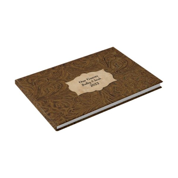 Rustic Brown Tooled Leather (Faux) Personalized Guest Book