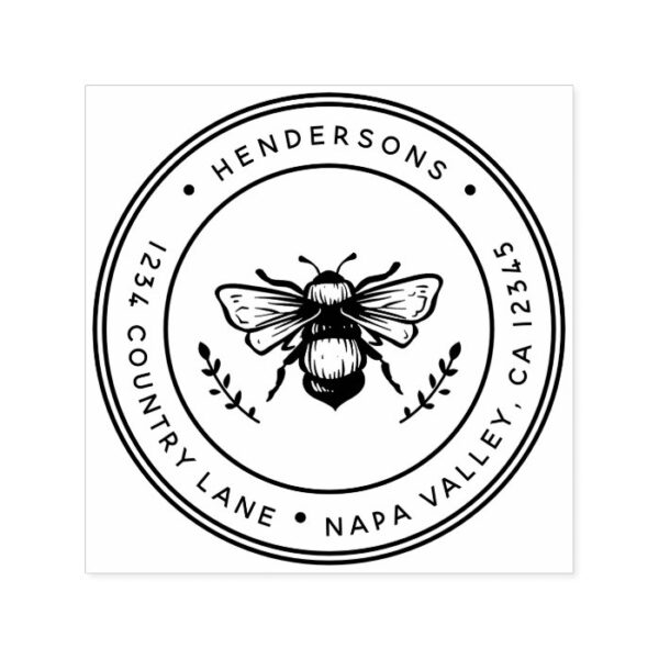 Rustic Bumblebee Round Return Address Self-inking Stamp