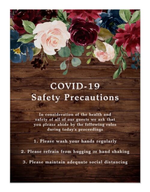 Rustic Burgundy COVID-19 Coronavirus Safety Poster
