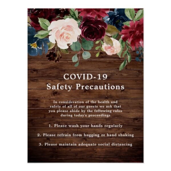 Rustic Burgundy COVID-19 Coronavirus Safety Poster