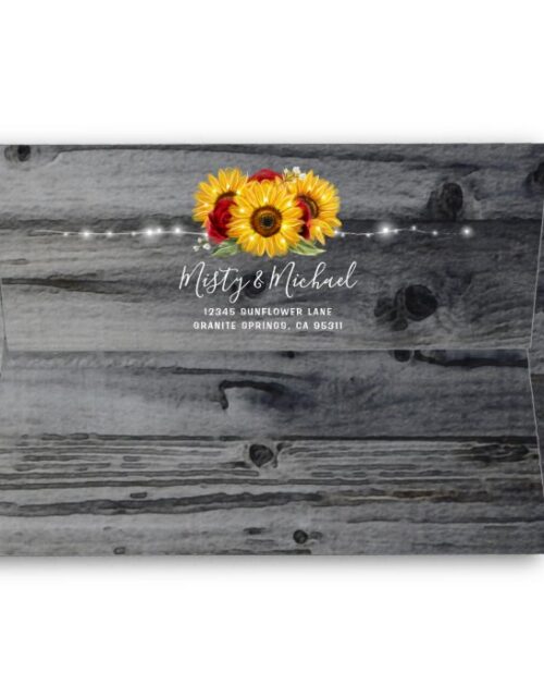Rustic Burgundy Rose Wood Sunflower Return Address Envelope