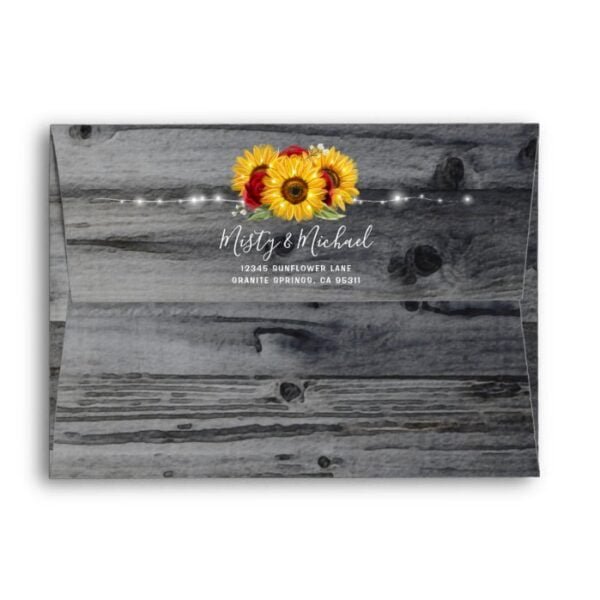 Rustic Burgundy Rose Wood Sunflower Return Address Envelope