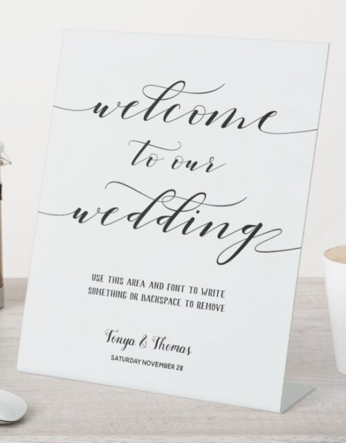 Rustic Calligraphy Welcome To Our Wedding Pedestal Sign