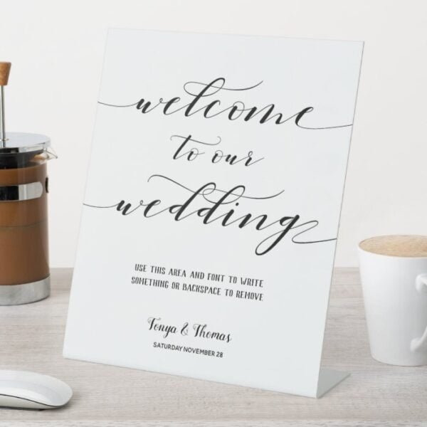 Rustic Calligraphy Welcome To Our Wedding Pedestal Sign