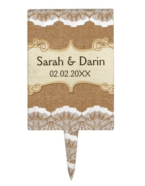 Rustic Chic burlap and lace country wedding Cake Topper