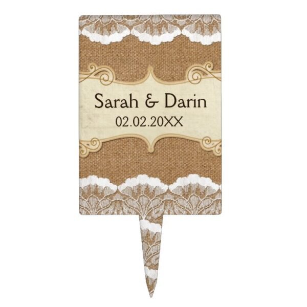 Rustic Chic burlap and lace country wedding Cake Topper