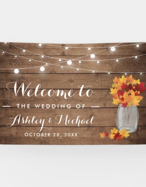Rustic Country Autumn Leaves String Lights Wedding Banner