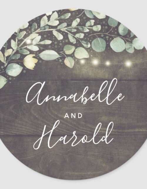 Rustic Country Leafy Greenery Wedding Classic Round Sticker