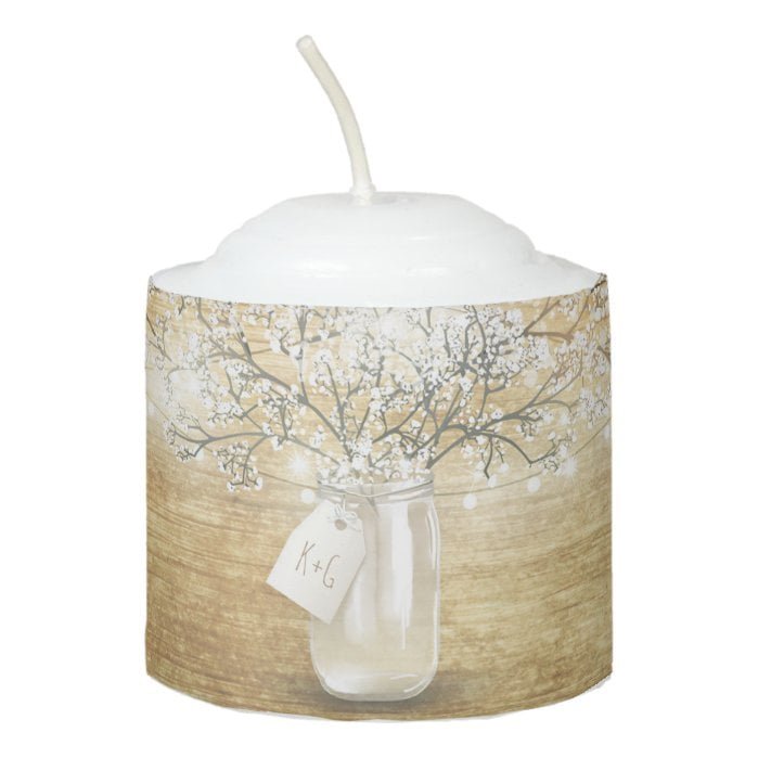 Rustic Country Mason Jar Baby's Breath Barn Votive Candle