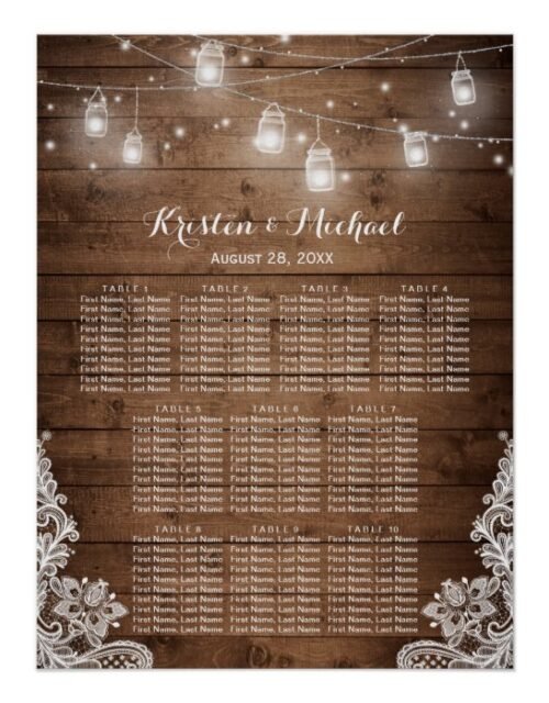 Rustic Country String Lights Wedding Seating Chart