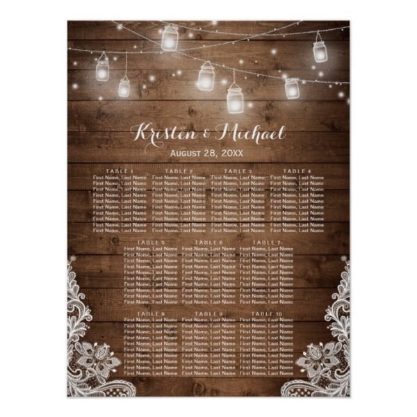 Rustic Country String Lights Wedding Seating Chart