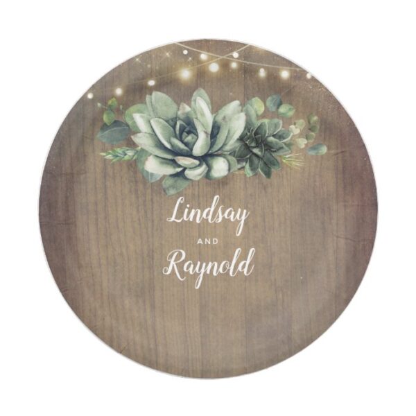 Rustic Country Succulents Greenery Wedding Paper Plate
