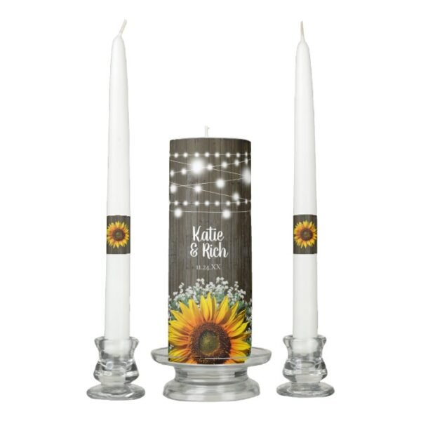 Rustic Country Sunflower Wedding Unity Candle Set