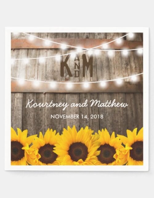 Rustic Country Wedding | Sunflower String Lights Napkins